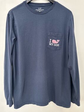 Vineyard Vines I Whale My Dog Long Sleeve Pocket Tee Navy Medium